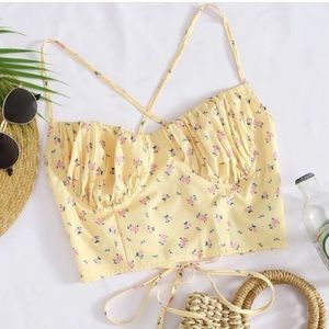 Floral cross tie back top